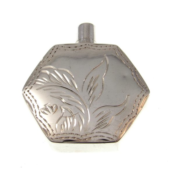 Solid 925 Sterling Silver Etched Floral Hexagon Perfume Bottle with Dip Stick - Picture 3 of 8